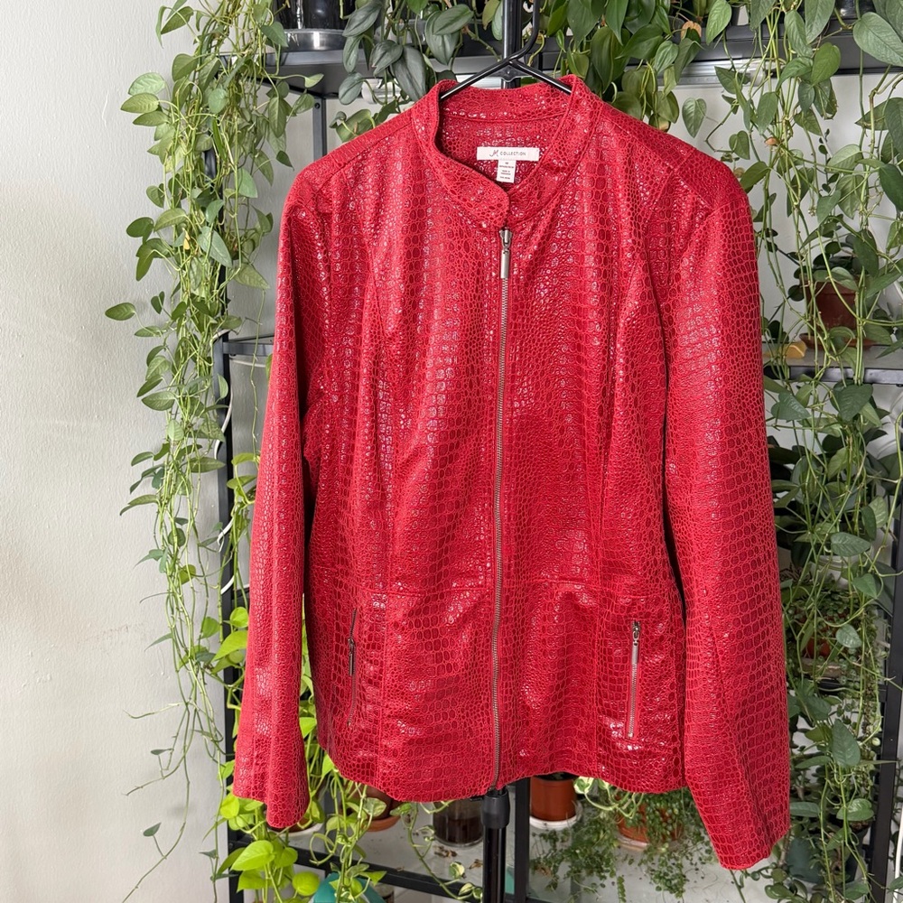 JM Collection Red Textured Zip-Up Jacket | Size 18